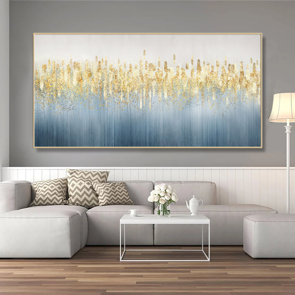 50 Hand Painted Original Abstract Oil Painting Gold Foil Canvas Art Handmade 3D Oil Painting,27inx54in,No Frame