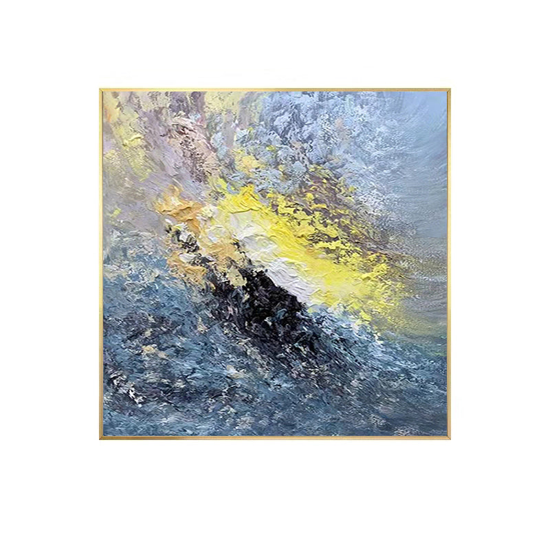 Large Handmade Art Knife Drawing Abstract Oil Painting Gold Blue Thick Oil Texture Canvas Art Mural,31inx31in,No Frame