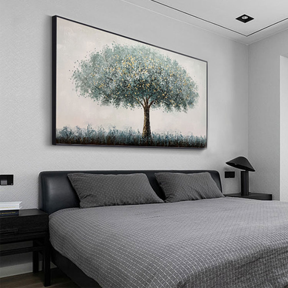 Handmade Oil Painting Abstract Green Tree Thick Texture Oil On Canvas  Hand Painted Large Salon ,27inx54in,No Frame