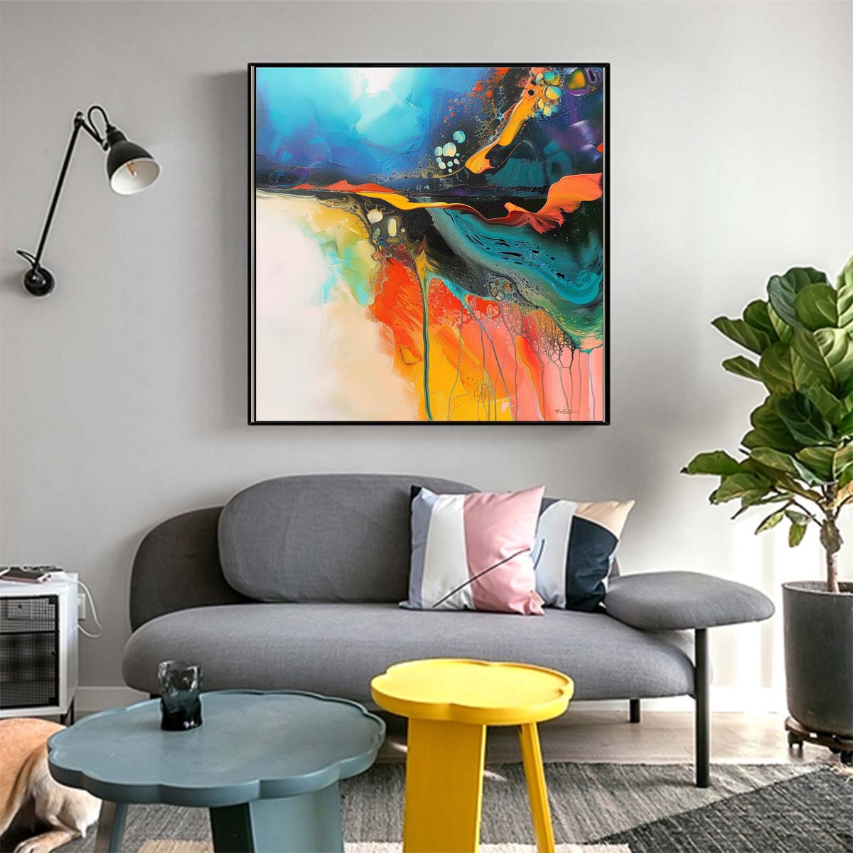Abstract Handmade Oil Painting Modern Minimalist Home Living Room Decoration Painting,31inx31in,No Frame 3
