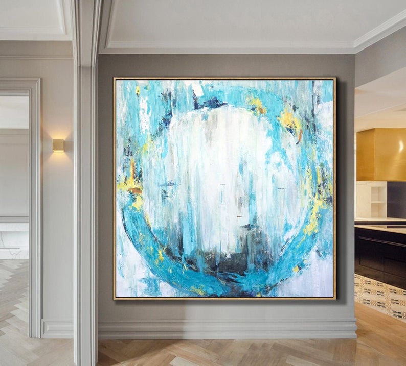 Extra Large Wall Art Canvas Art Turquoise Painting Blue Painting Colorful Painting Acrylic Painting On Canvas Living Room Decor31inx31in,No Frame