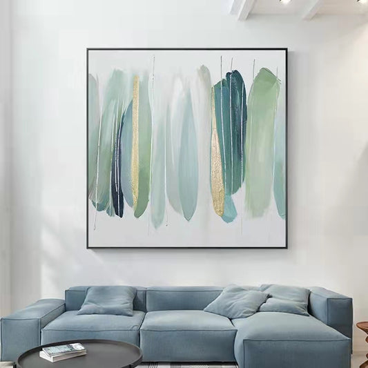 Pure HandPainted Oil Painting Modern Abstract Painting Restaurant Light Luxury Decorative Painting Green Square Hanging Painting,31inx31in,No Frame