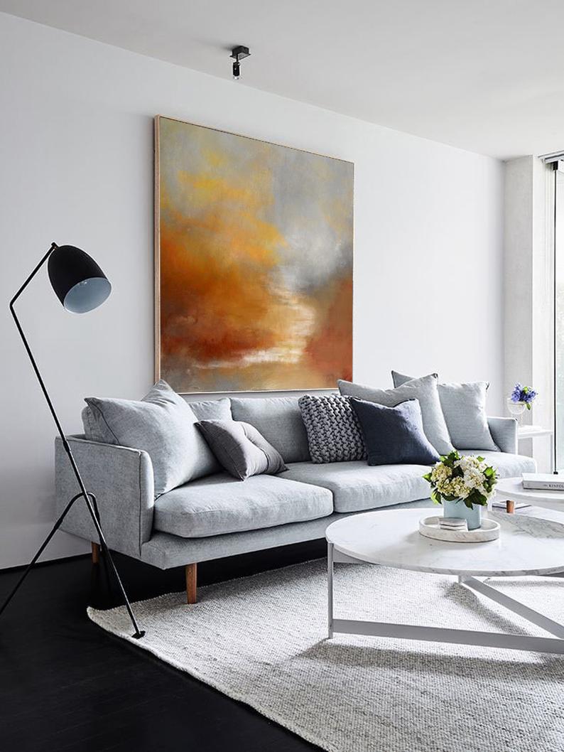 Sky Abstract Painting On Canvas Orange Painting Brown Abstract Painting Sunrise Landscape Painting Wall Art Office 31in,No Frame