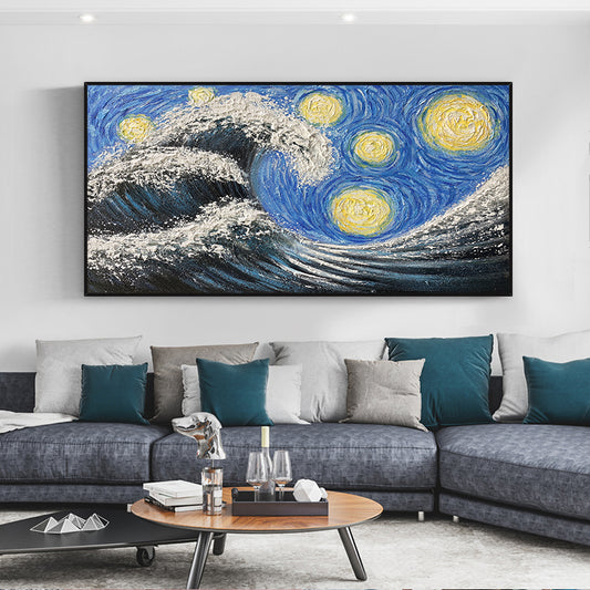 Heavy Thick Oil Canvas Sea Wave Oil Painting Hotel Decorative Canvas 3D Picture Pure Handmade Abstract,27inx54in,No Frame