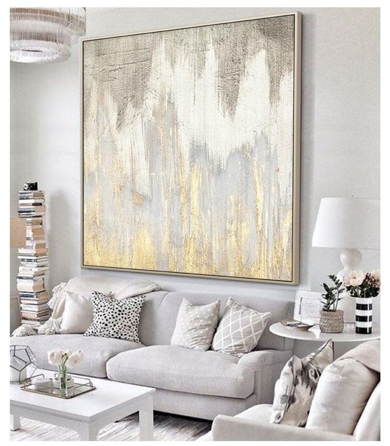 LargeAbstractArtCanvasLargePaintingOnCanvasOriginalArtworkGoldWhiteAbstractArtGoldArt  31in,No Frame