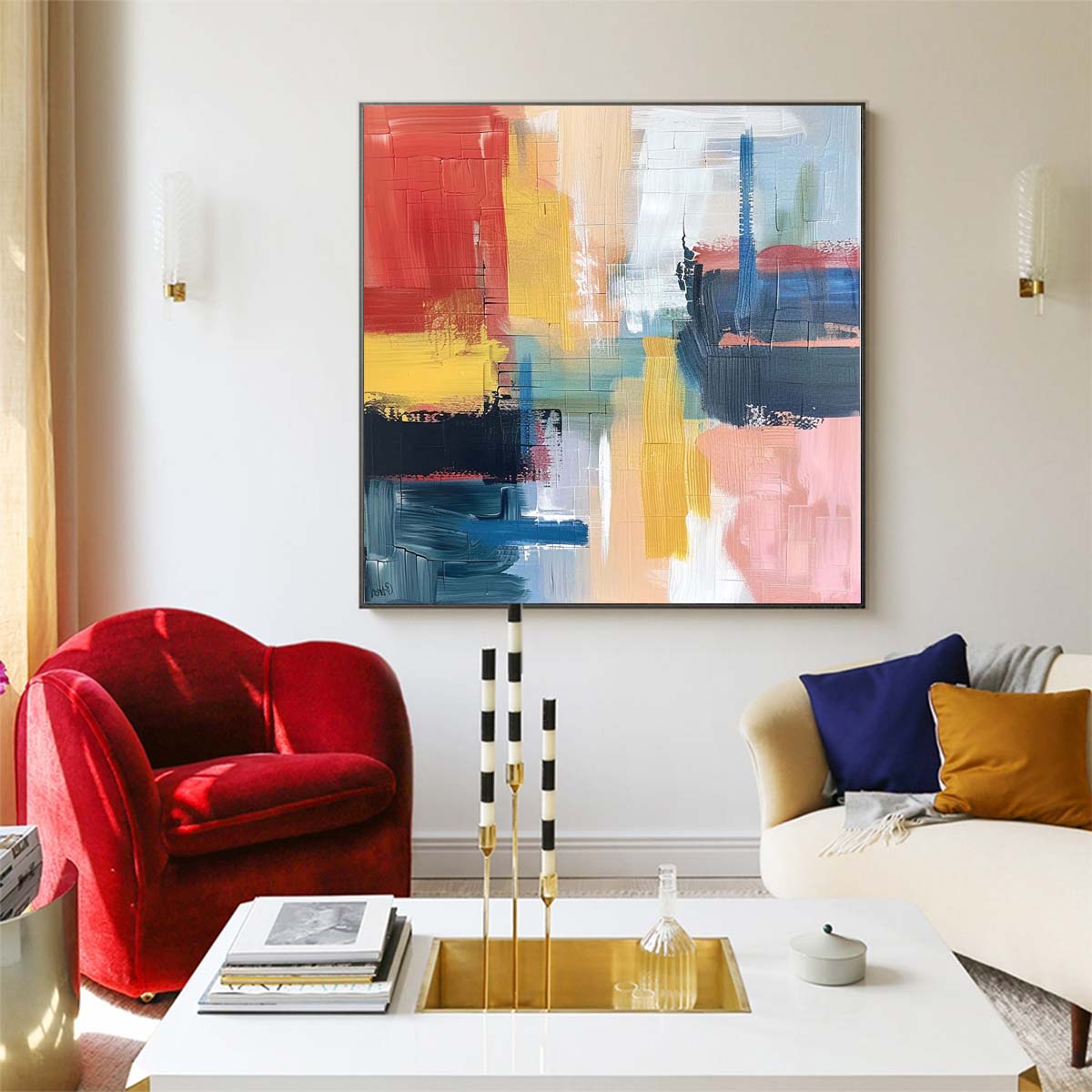 Abstract Handmade Oil Painting Modern Minimalist Home Living Room Decoration Painting,31inx31in,No Frame 3