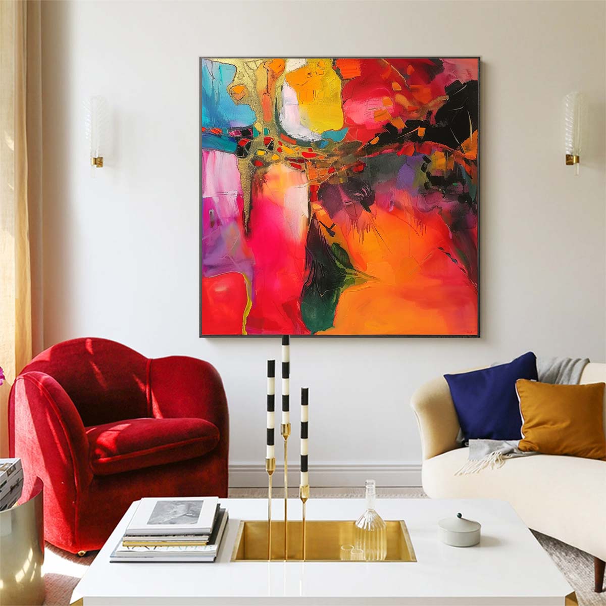 Abstract Handmade Oil Painting Modern Minimalist Home Living Room Decoration Painting,31inx31in,No Frame