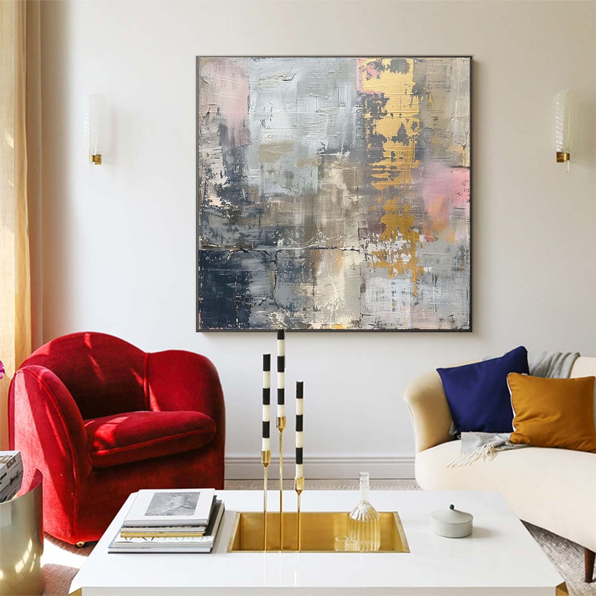 Abstract Handmade Oil Painting Modern Minimalist Home Living Room Decoration Painting,31inx31in,No Frame