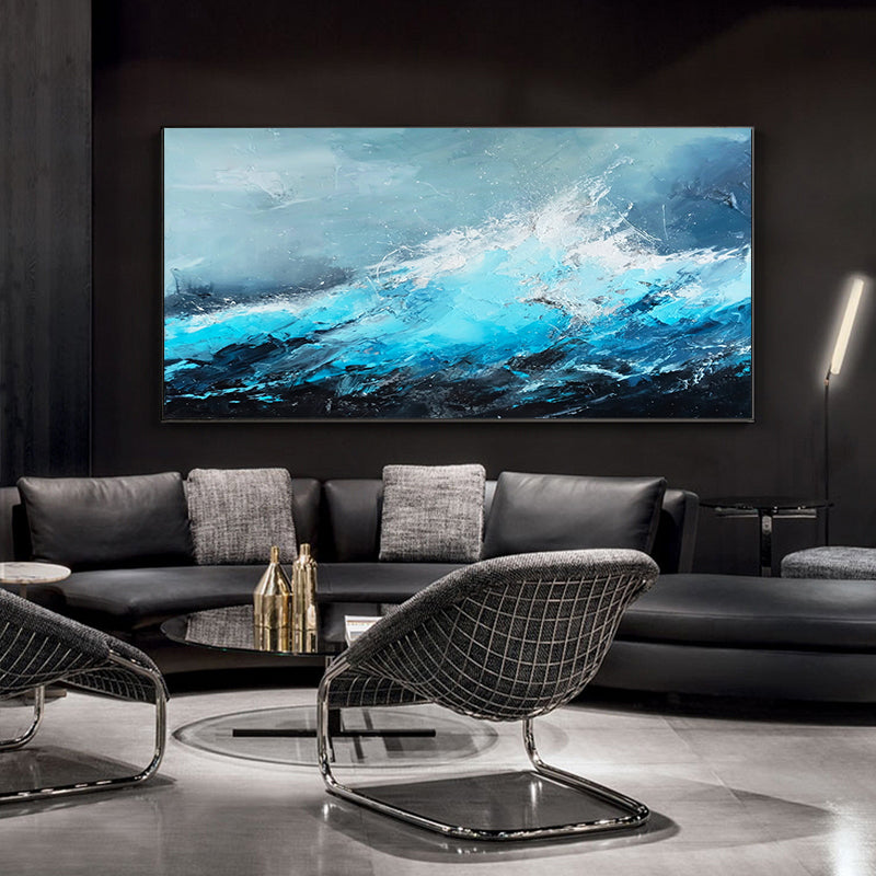 Modern Minimalist Sofa Background Wall Decoration Painting Light Luxury Style Blue Abstract Art Painting Oil Painting,27inx54in,No Frame