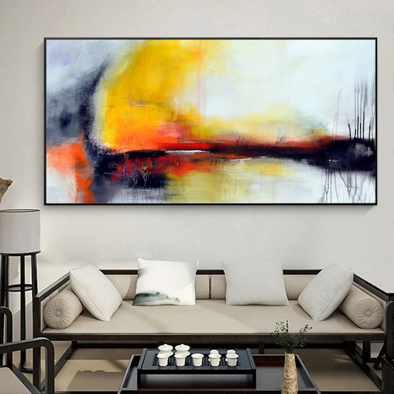 Nordic Style Pure hand-painted Oil Painting Decorative Painting The Living Room Sofa Backdrop Mural Paintings Handmade Horizonta27inx54in,No Frame