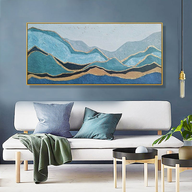 Home Decor Handmade Abstract Painting Canvas Art Wall Painting Large Wall Art Modern Minimalist Art Gold Leaf Art Mountain27inx54in,No Frame