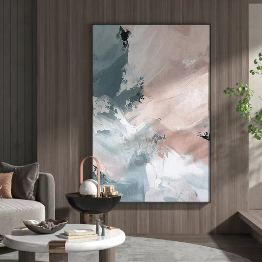 Pure Hand Painted Oil Painting Gray Pink Hanging Painting Abstract Living Room Decorative Painting Picture Art,31inx47in,No Frame