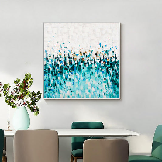 Landscape Hand painted Oil Painting Lake Water Blue Hanging Painting Living Room Dining Room Entrance Decoration,31inx31in,No Frame