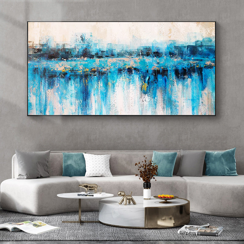 Hand painted Oil Painting Landscape Decorative Painting Modern Minimalist Background Wall Large Light Luxury Hanging Painting,27inx54in,No Frame