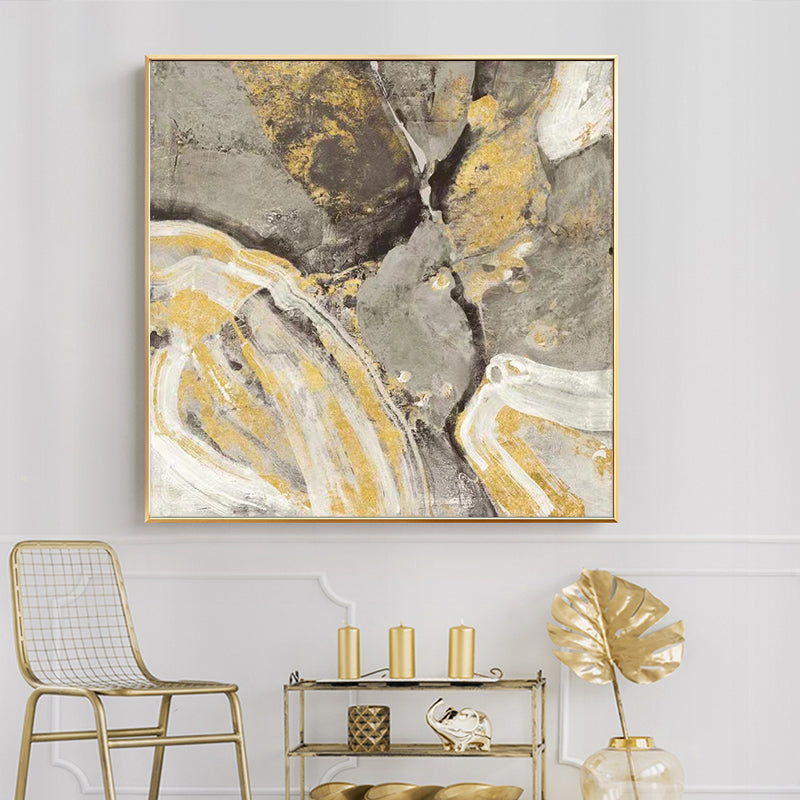 Gold Foil Art Abstract Hand Painted Oil Painting Living Room Sofa BackGround Wall Decoration Painting,31inx31in,No Frame