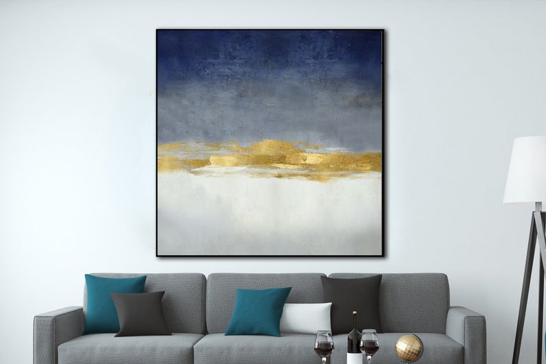 Abstract Painting Canvas Blue Painting Office Painting Extra Large Canvas Art Contemporary Art Living Room Art Modern Painting31in,No Frame
