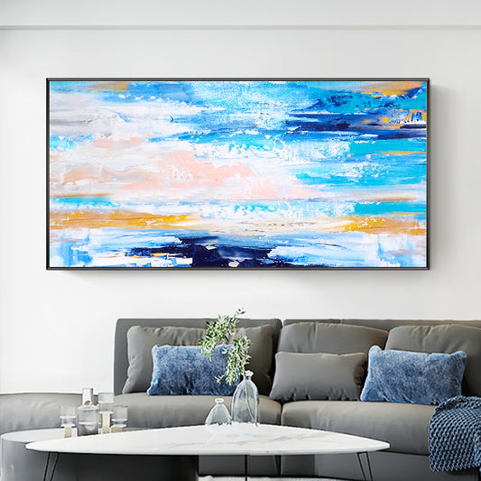 Modern Minimalist Living Room Porch Vertical Sea Sky Hand painted Oil Painting Large Mural,27inx54in,No Frame