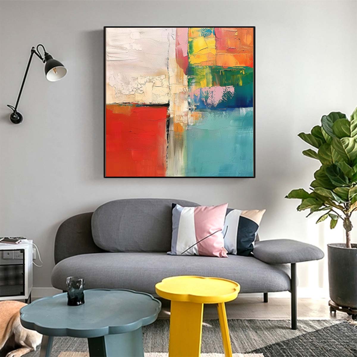 Abstract Handmade Oil Painting Modern Minimalist Home Living Room Decoration Painting,31inx31in,No Frame
