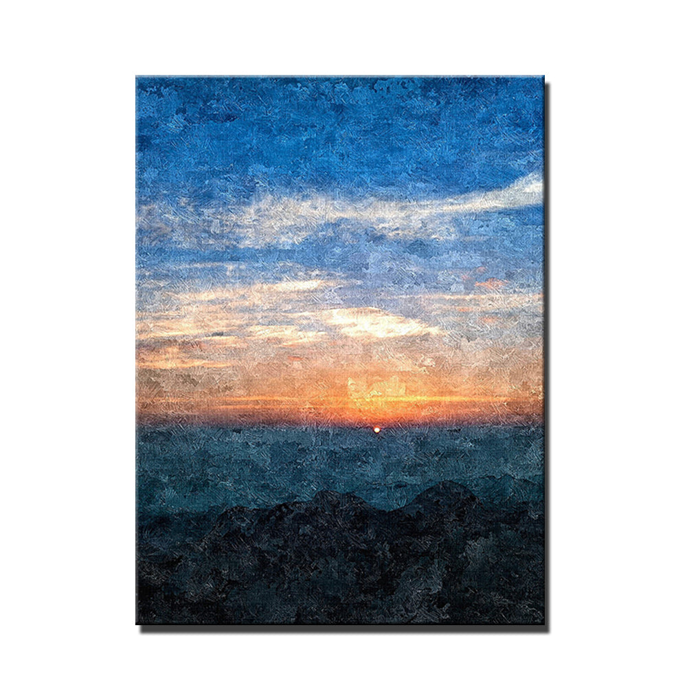 Large Wall Art Hand Painted Abstract Sunset Oil Painting On Canvas Abstract Landscape Painting Living Room,31inx47in,No Frame