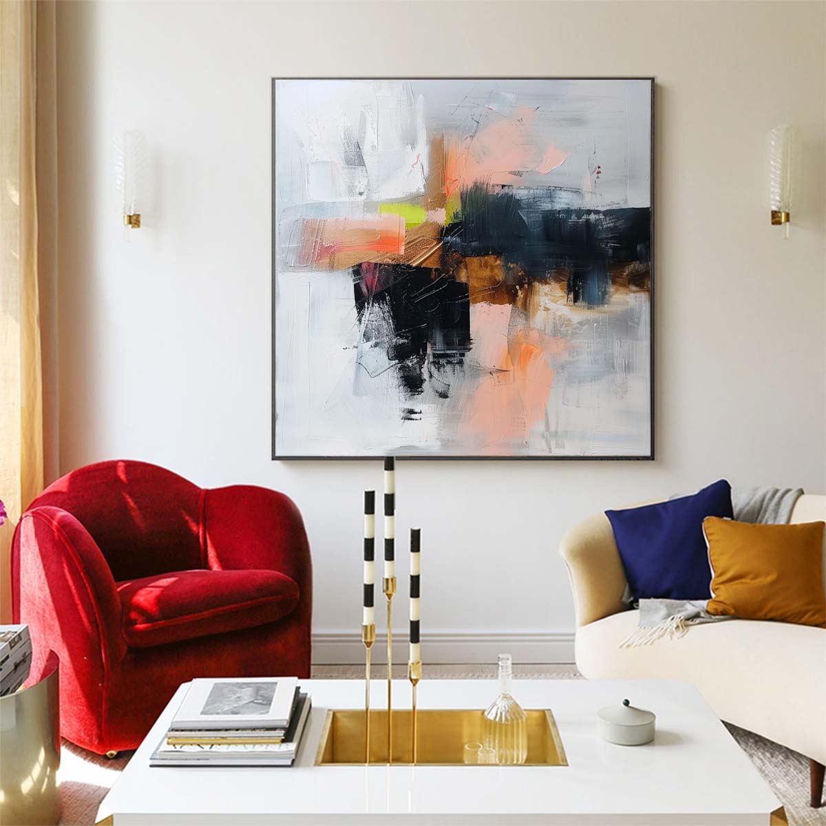 Abstract Handmade Oil Painting Modern Minimalist Home Living Room Decoration Painting,31inx31in,No Frame