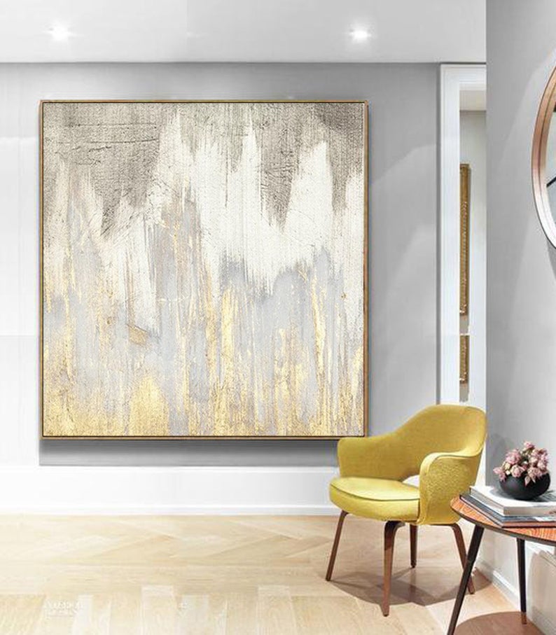 LargeAbstractArtCanvasLargePaintingOnCanvasOriginalArtworkGoldWhiteAbstractArtGoldArt  31in,No Frame