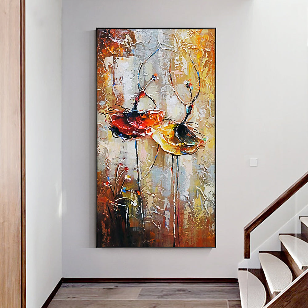 Abstract Two Dancing Girls Painting Hand Painted Oil Painting On Canvas Modern Wall Art For Wedding,27inx54in,No Frame