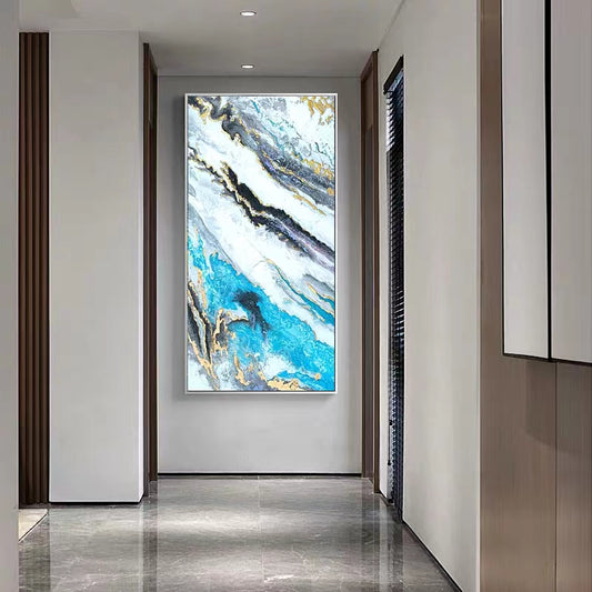 Hand painted Oil Painting Corridor French Light Luxury Hanging Abstract Painting Gold Foil Living Room Decoration,27inx54in,No Frame