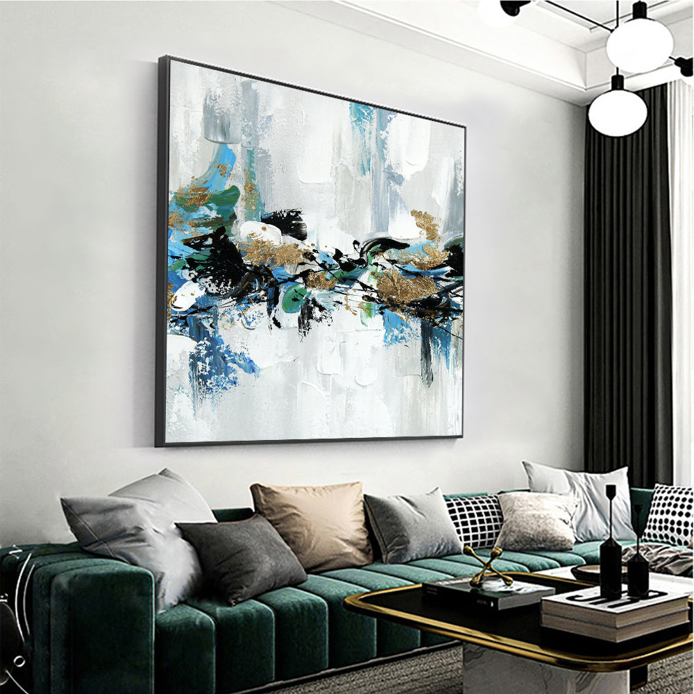 Abstract Thick Knife Textured Oil Painting With Foil  Handmade On Canvas Modern Decorative Wall Art,31inx31in,No Frame