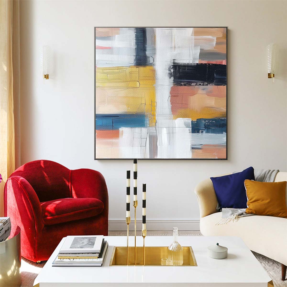 Abstract Handmade Oil Painting Modern Minimalist Home Living Room Decoration Painting,31inx31in,No Frame 1