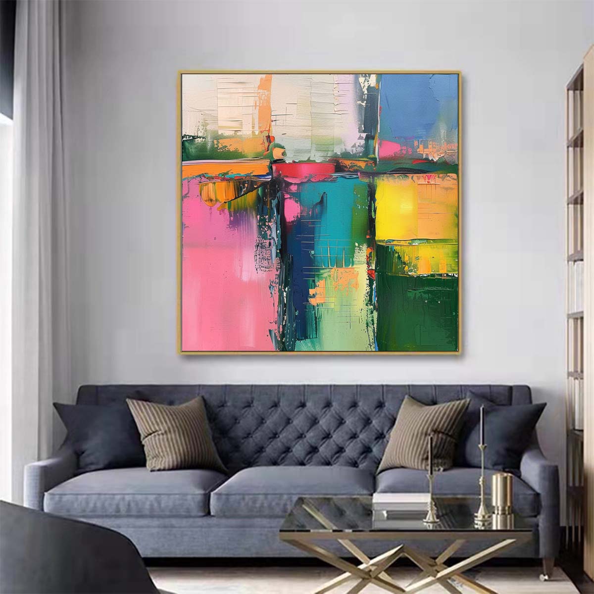Abstract Handmade Oil Painting Modern Minimalist Home Living Room Decoration Painting,31inx31in,No Frame