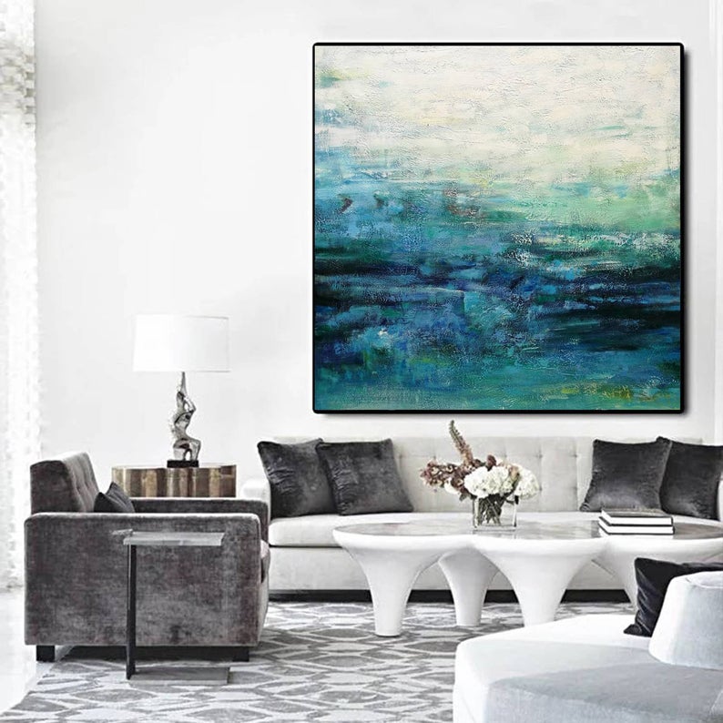 Blue Abstract Wall Art Extra Large Abstract Painting On Canvas Large Wall Art Canvas Painting Living Room Wall Art Large Canvas31in,No Frame