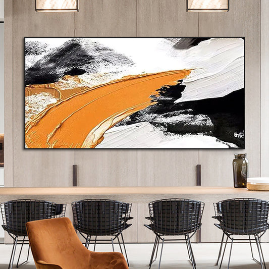 Abstract Orange Black White Oil Painting  Hand Painted On Canvas Modern Handmade Wall Art,27inx54in,No Frame