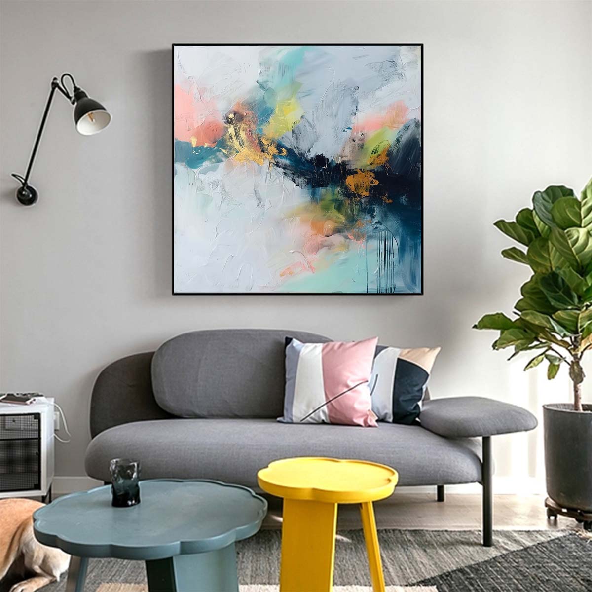 Abstract Handmade Oil Painting Modern Minimalist Home Living Room Decoration Painting,31inx31in,No Frame