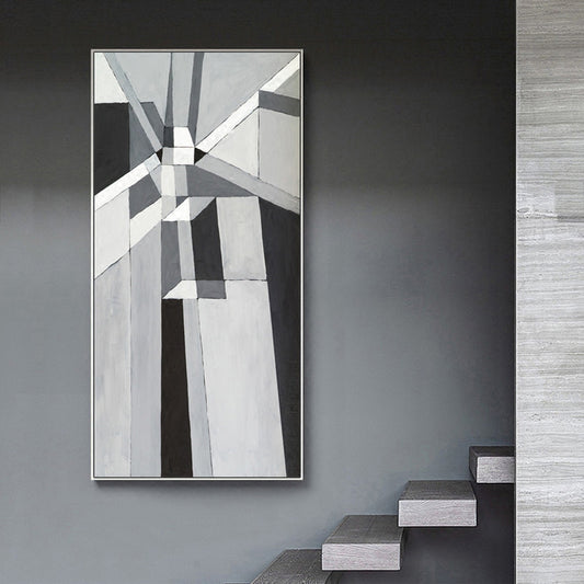 Gray Wall Paintings Home Entrance Modern Scandinavian Geometric hand-painted Oil Painting Decorative Painting Vertical Club Hote27inx54in,No Frame