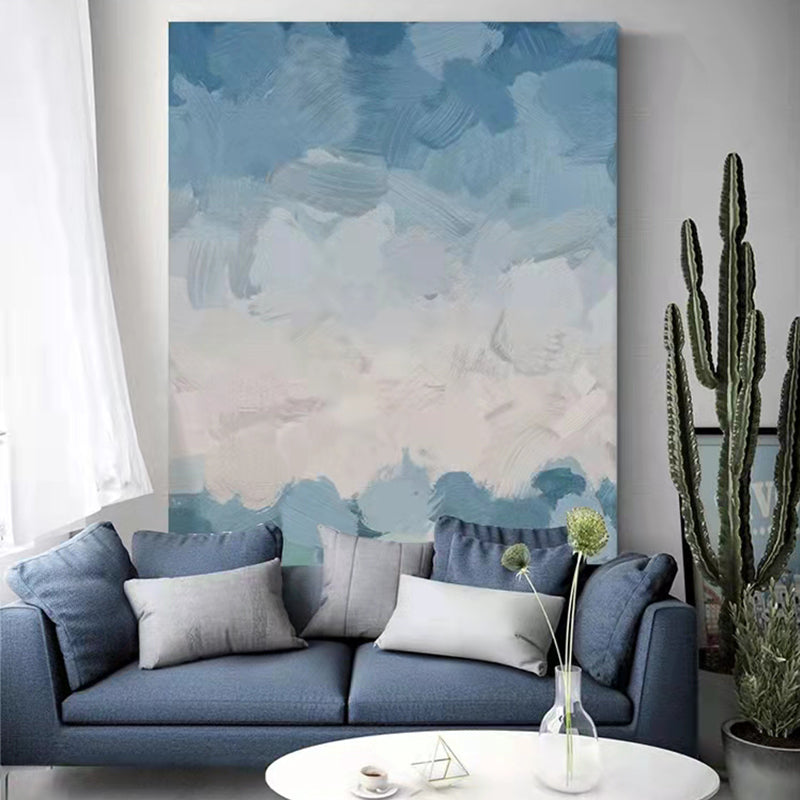 Modern Simple Abstract Hand painted Oil Painting Living Room Corridor Decorative Painting Blue Simple,31inx47in,No Frame