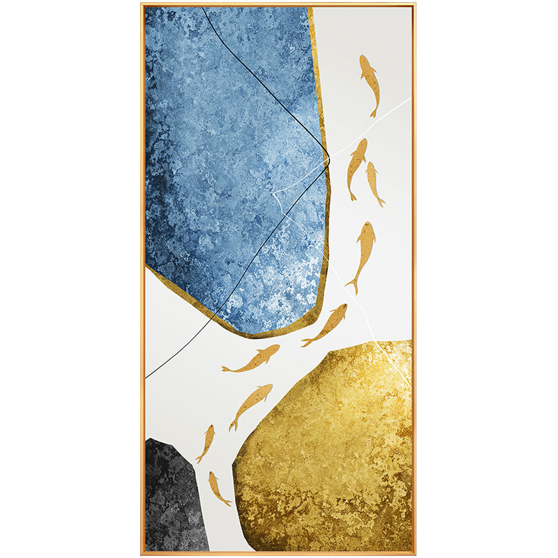 Nine Fish Figure hand-painted Oil Paintings Abstract Light Luxury Villa Living Room Entrance Decorative Painting Murals Modern M27inx54in,No Frame