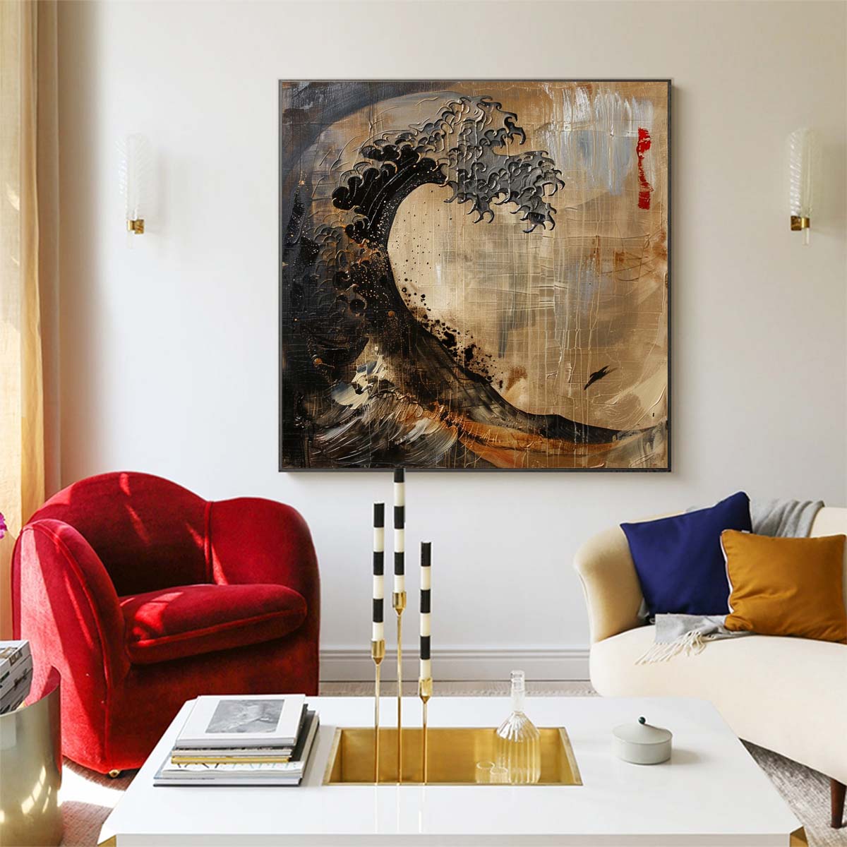 Abstract Handmade Oil Painting Modern Minimalist Home Living Room Decoration Painting,31inx31in,No Frame