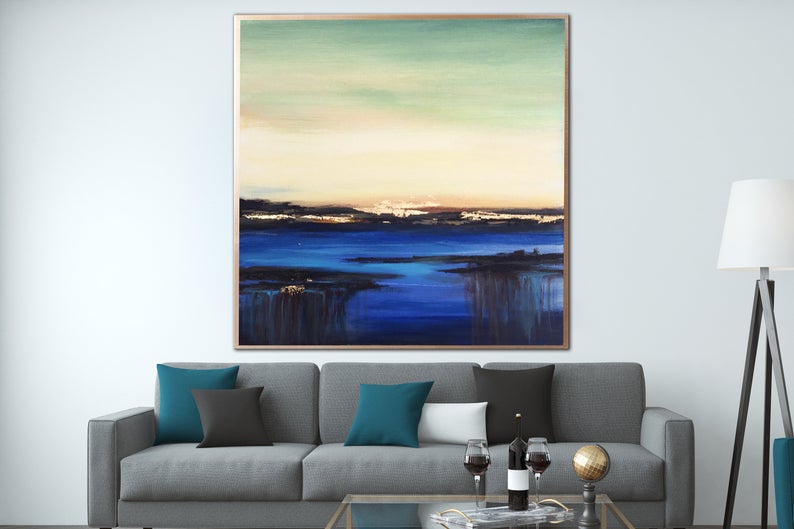 Sunset Painting Large Landscape Painting Oil Painting Large Blue Painting Original Painting Large Wall Painting For Living Room31in,No Frame