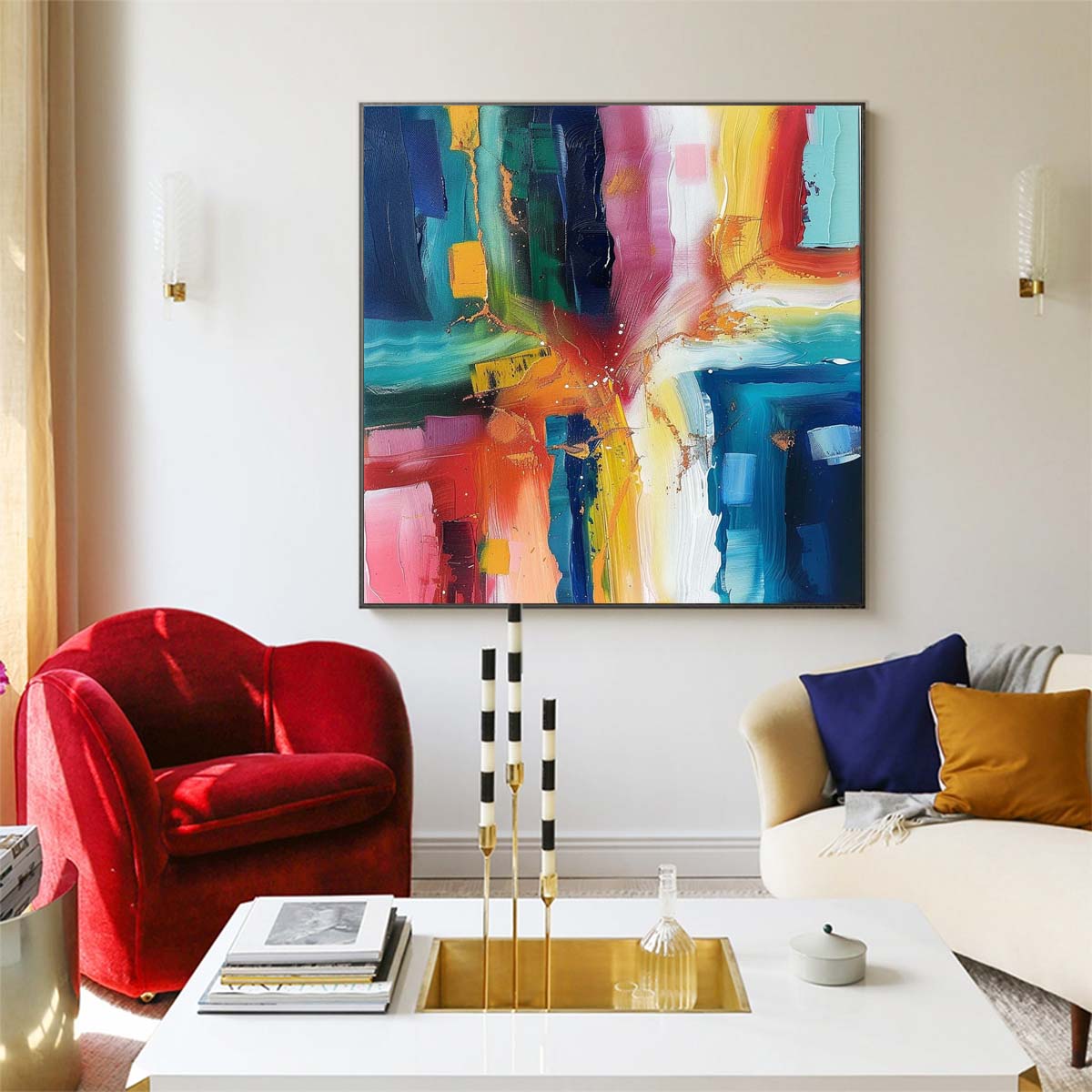 Abstract Handmade Oil Painting Modern Minimalist Home Living Room Decoration Painting,31inx31in,No Frame