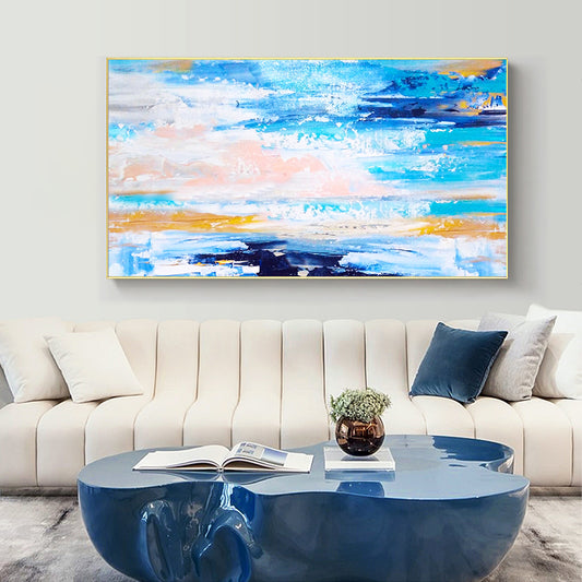Modern Minimalist Living Room Porch Vertical Sea Sky Hand painted Oil Painting Large Mural,27inx54in,No Frame