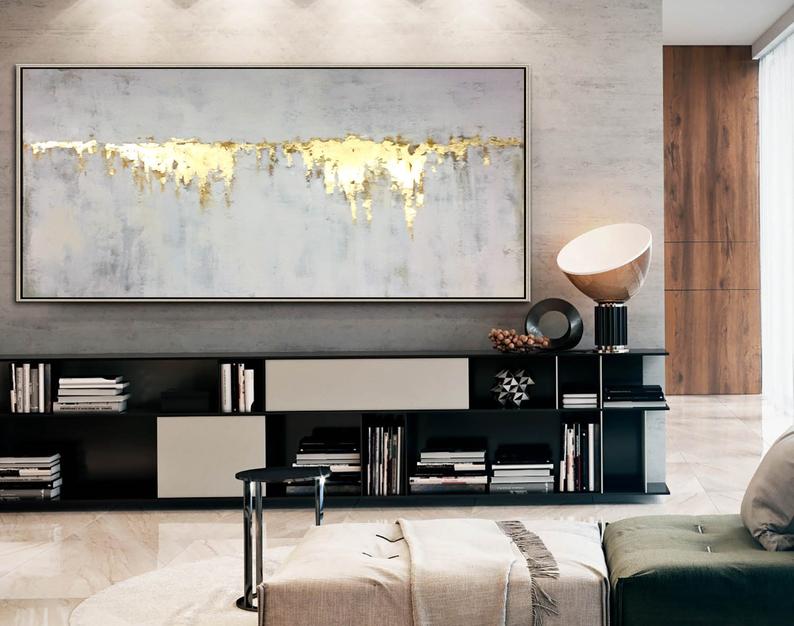 Large Abstract Oil Painting Gray Painting Gold Leaf Wall Art Painting Canvas Art Abstract Texture Art Wall Painting Home Decor27inx54in,No Frame