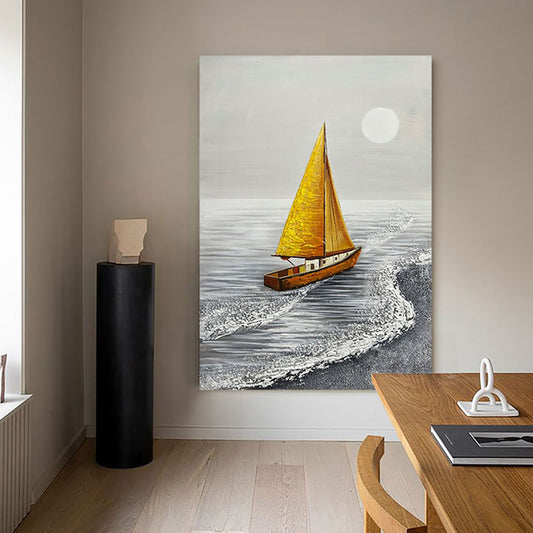 Large Sailboat Paintings Wall Decor Modern Canvas Painting 3D Handmade Decorative Paintings For Living Room Office,31inx47in,No Frame
