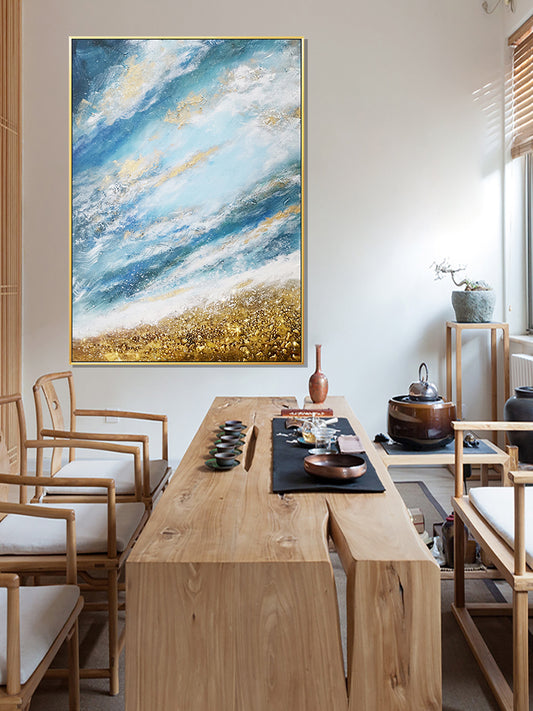 Hand painted Thick Oil Paintings Gold Art On Canvas Unframed Wall Decor For Christmas Gift,31inx47in,No Frame