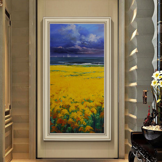Hand-painted Oil Painting Abstract Decorative Painting Mediterranean Entrance Hallway Mural Paintings American Custom hand-paint27inx54in,No Frame