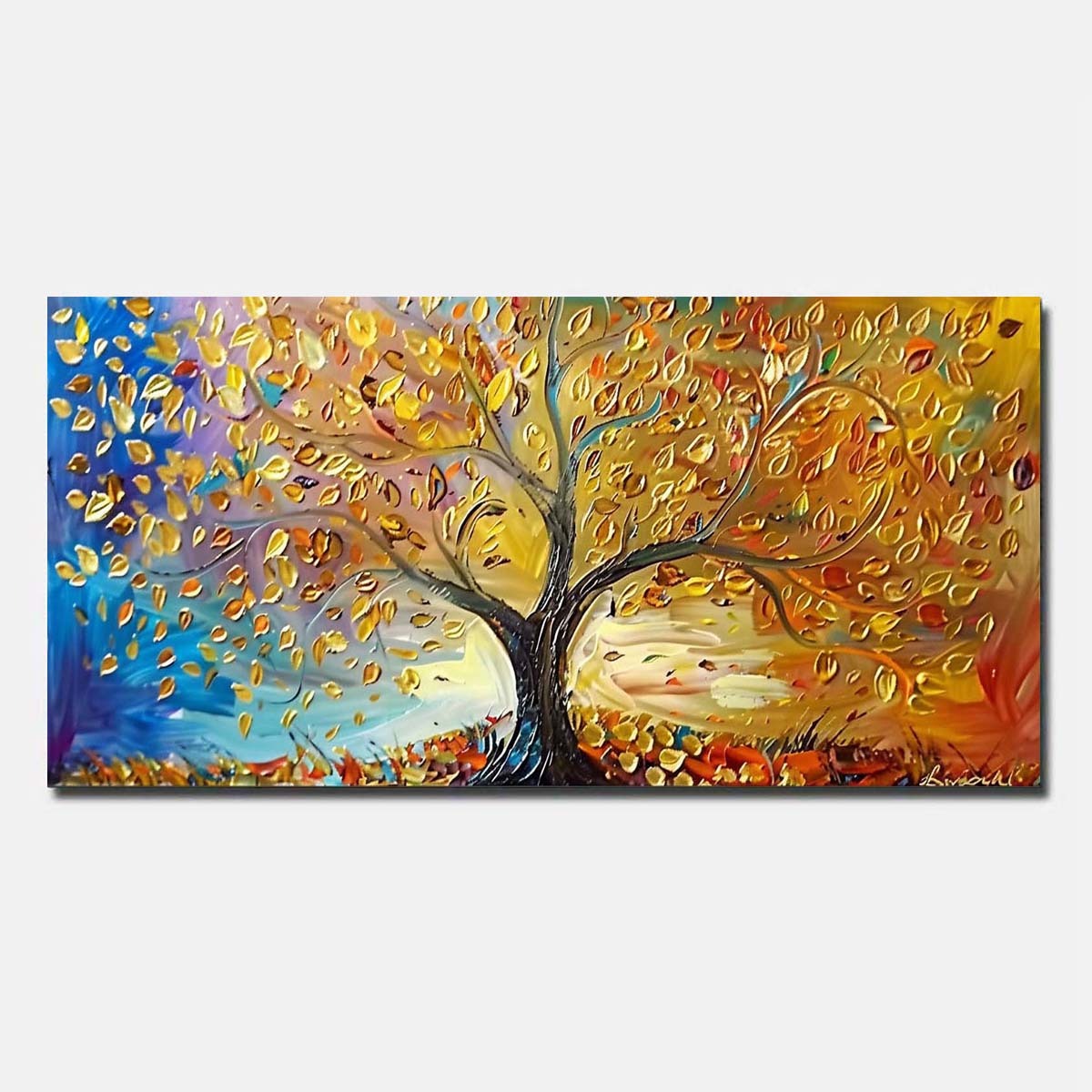 Hand Painted Oil Painting On Canvas Abstract Modern Wall Art Golden Tree Unframed/Rolled