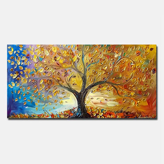 Hand Painted Oil Painting On Canvas Abstract Modern Wall Art Golden Tree Unframed/Rolled