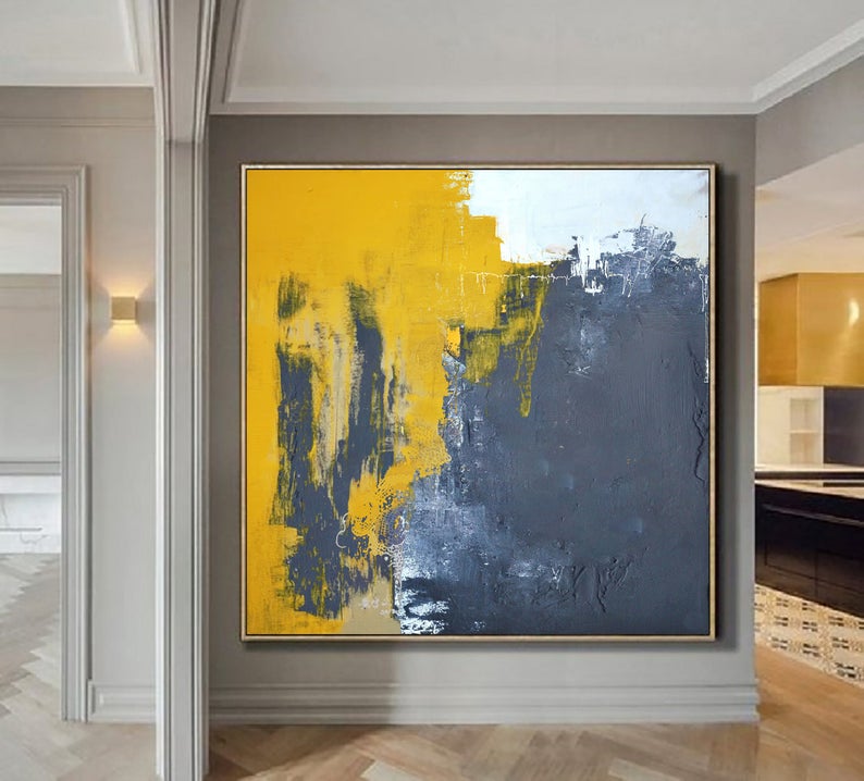 LargeAbstractPaintingsOnCanvasYellowAbstractCanvasArtOilPaintingBlueAbstractArtPaintingModern  31in,No Frame
