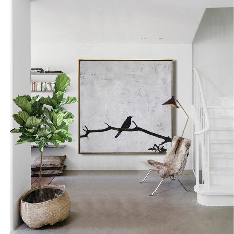 AbstractBirdpaintingModernArtMinimalistPaintingCanvasArt-handpaintedoversizedCanvasPainting 31in,No Frame