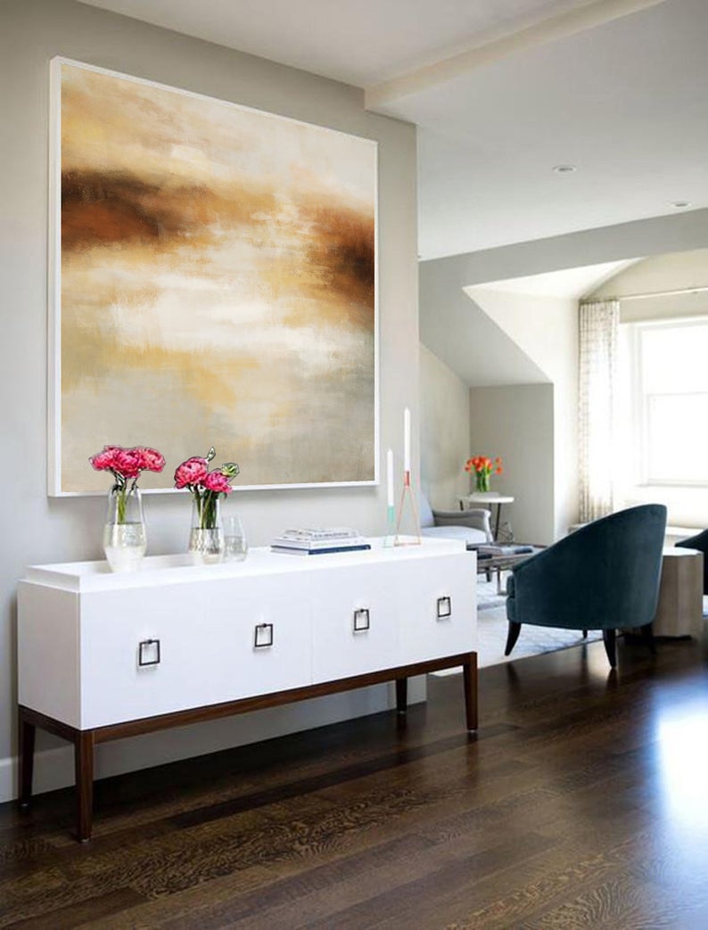 LargeSeaAbstractPaintingSeaPaintingBeigePaintingOceanLandscapePaintingOceanArtPaintingWallArt31in,No Frame