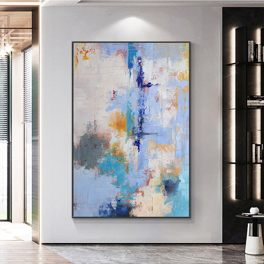 #1120Abstract Sky Blue Oil Painting  Hand Painted Oil Painting On Canvas Modern Handmade Wall  Living Room,31inx47in,No Frame